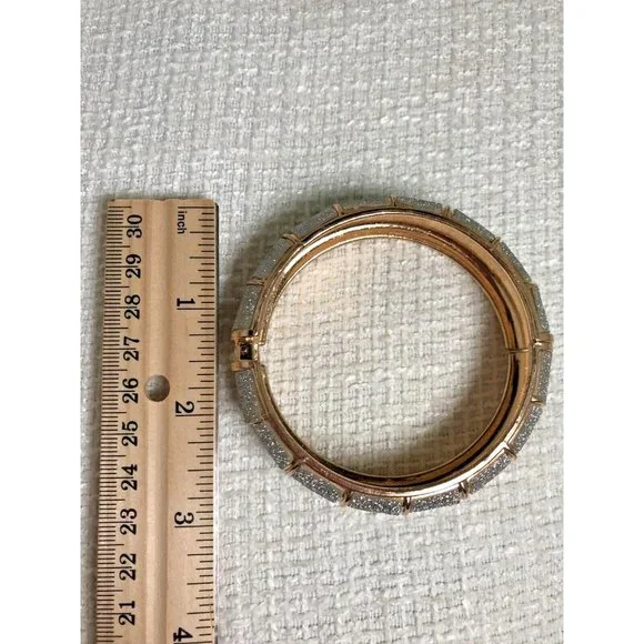 Gold Tone Hinged Bracelet with Pave Crystals -Glitzy Blingy Sparkly - 1/2" Wide - Picture 5 of 6